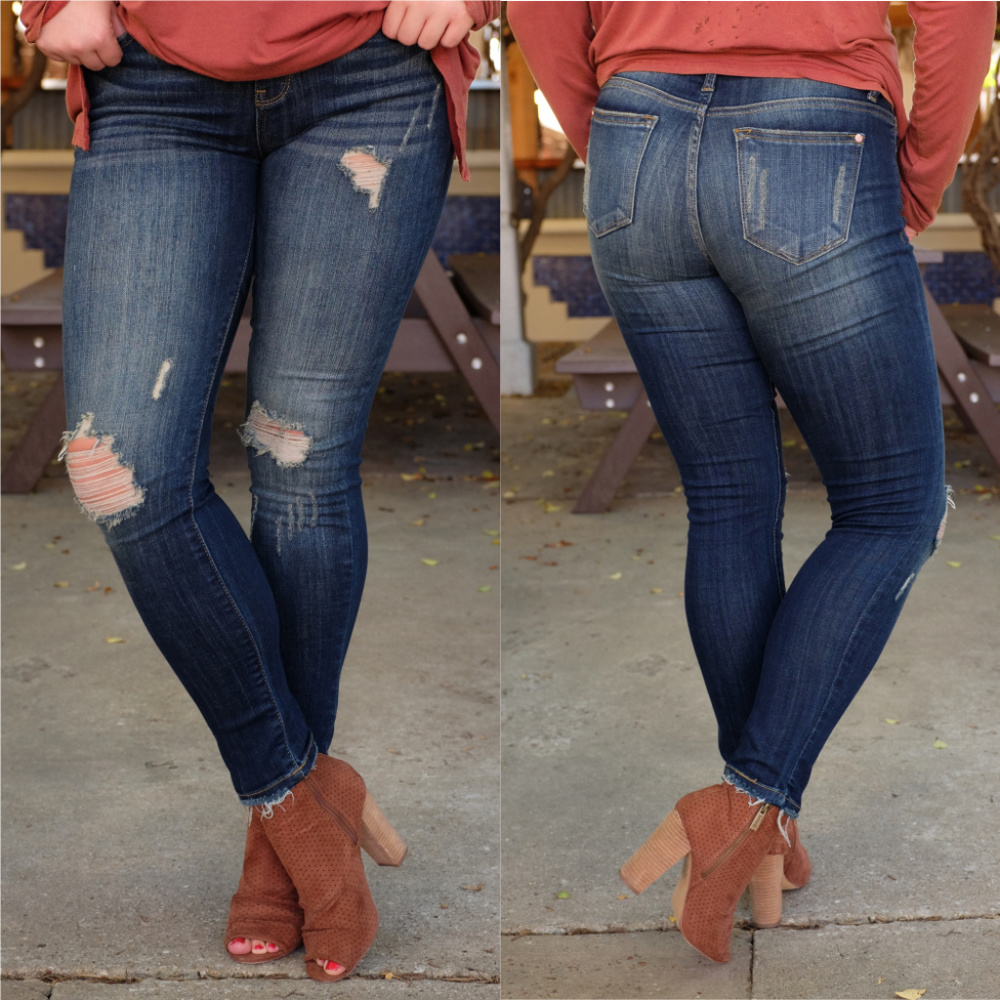 PLUS Dark Denim Distressed Skinny Jean - Picture 3 of 3